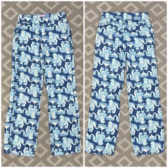 Lilly Pulitzer Florita Linen Pants in Deep Indigo Joy Ride [1449] - Picture 2 of 8